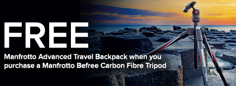 Buy a Manfrotto Befree Carbon Fibre Tripod and claim a FREE Manfrotto Advanced Travel Backpack Buy a Manfrotto Befree Carbon Fibre Tripod and claim a FREE Manfrotto Advanced Travel Backpack