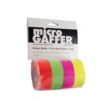 Visual Departures microGAFFER tape (Micro Gaffer Tape) (4 pack) 1-inch Wide x 8 Yards Long - 1 Orange, 1 Green, 1 Pink, 1 Yellow